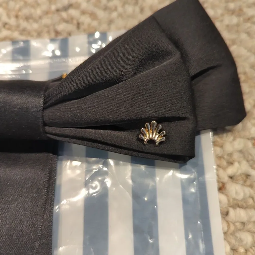 LELE SADOUGHI Jet Jane Bow Barrette Hair Clip Black Ribbon Gold Hardware Satin